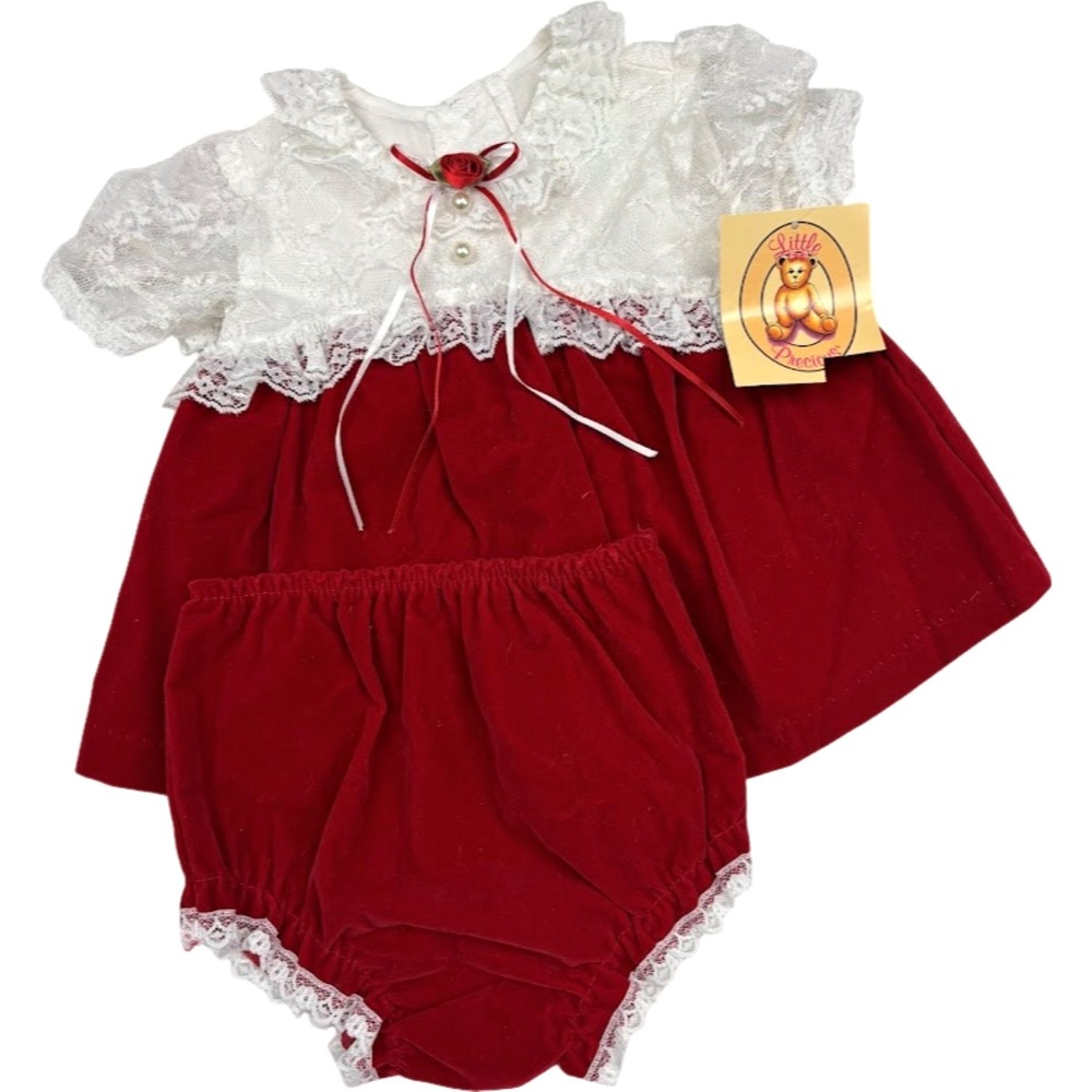 Little Precious Red‎ Velvet Girl 3 6 Mos Christmas Holiday Dress Outfit 2pc NWT